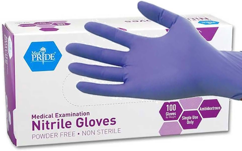 MedPride Powder-Free Nitrile Exam Gloves, Iris Blue